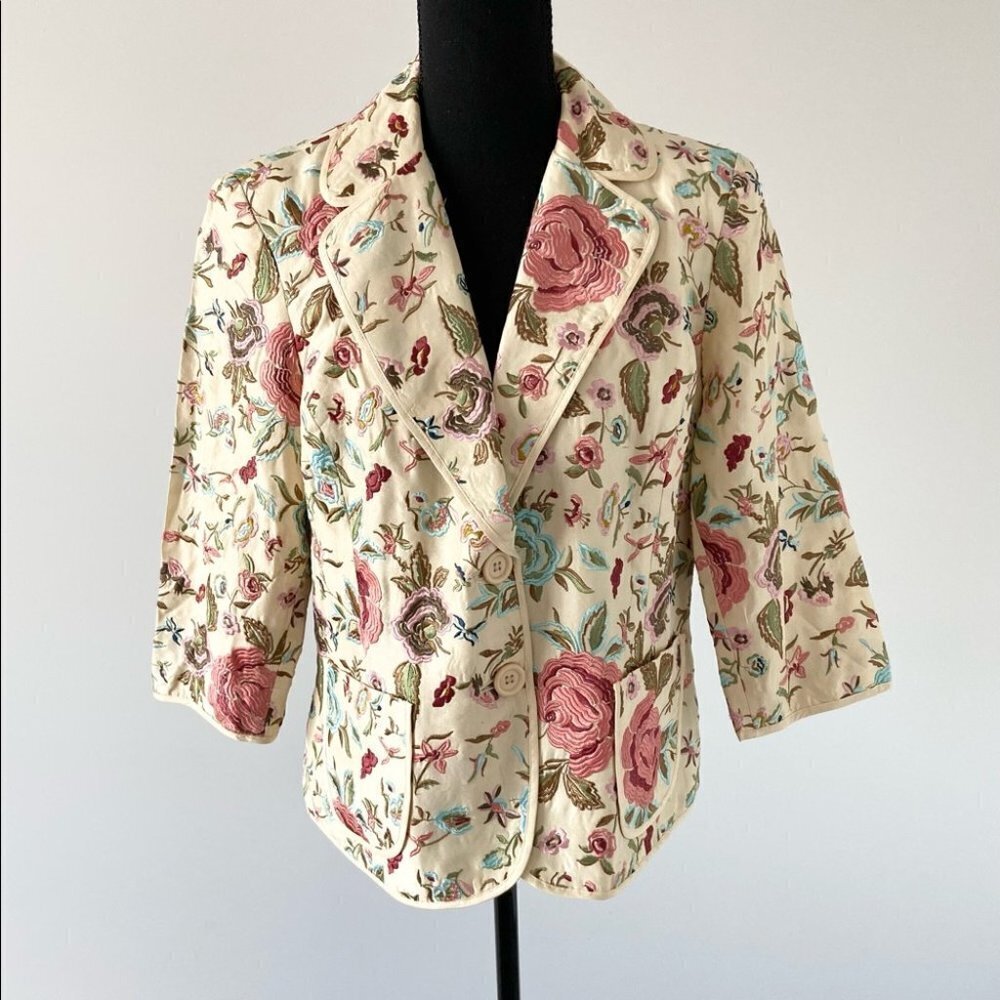 Vintage Coldwater Creek Silk Floral Embroidery Blazer